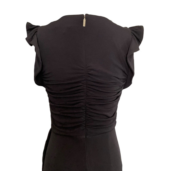 Michael Kors XS Black Dress Ruched Bodice Flutter Sleeves Ruffled Hem Cocktail - Picture 11 of 11